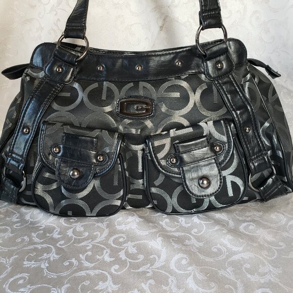 Large G monogram handbag. Black with Silver embroidered G. - Picture 9 of 16